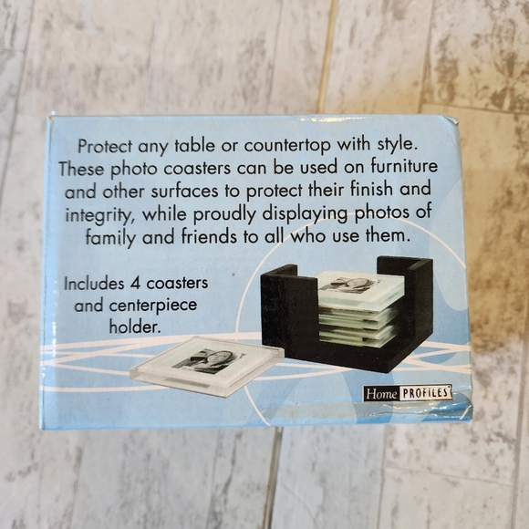 4 glass photo coasters with holder NWT - Picture 3 of 7